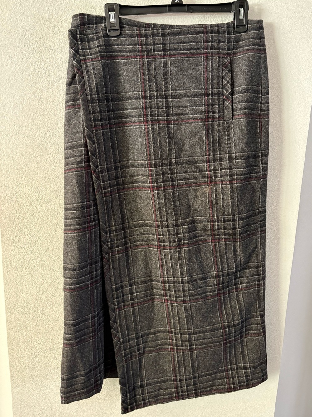 90s Dark Academia Midi Plaid Wrap Skirt Poetcore Wool Blend 10 Tall